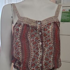 Body Central Red and Cream Floral Camisole